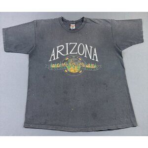 Rare Vintage Arizona Genuine Article Cactus Art Sun Fade Black Single Stitch 2XL